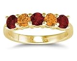 Three Stone Garnet & Two Stone Citrine 14K Yellow Gold Ring