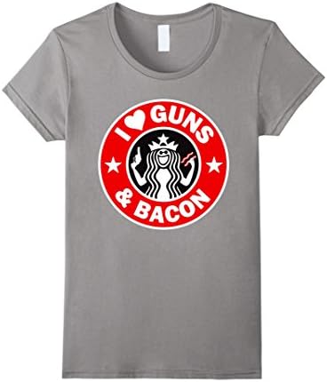 Women's I Love Guns And Bacon T-Shirt Medium Slate