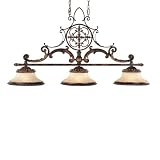Murray Feiss F1952/3WAL/FG Artisan Three-Light Billiard Chandelier, Walnut and Fireze Gold with Frosted Amber Glass Shades