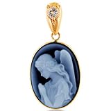 14K Yellow Gold Angel White Topaz Birthstone April Cameo Pendant