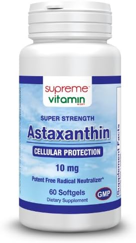 Astaxanthin, Super Strength 10mg (Super Potent Carotenoid Antioxidant, 800X Stronger than CoQ10) (60 Softgels)
