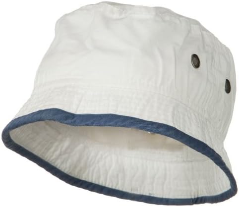 Cotton Washed Bucket Hat - White Navy LXL