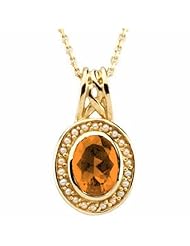 14K Yellow Gold Oval Cut Spessartite Garnet and Pearl Pendant -- LIFETIME WARRANTY