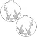 Playboy Hoop Earrings Triple Bunny Logo with Crystal Hearts Authentic Licensed Jewelry CPBE2551