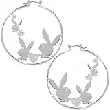 Playboy Hoop Earrings Triple Bunny Logo with Crystal Hearts Authentic Licensed Jewelry CPBE2551