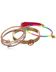 Betsey Johnson "St. Barts" Crystal Peace Sign Bangle Bracelet Set, 9"
