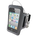 igadgitz Neopren-Armband in Schwarz mit silberem Warnstreifen für Sport Jogging und Fitnessstudio mit Tasche Etui Case Hülle Schutzhülle für Apple iPhone 4 HD 16gb & 32gb