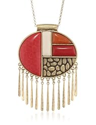 Lucky Brand Coral Geometric Pendant Necklace, 24"