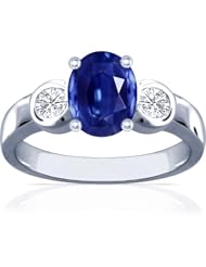 Platinum Oval Cut Blue Sapphire Three Stone Ring