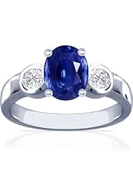 18K White Gold Oval Cut Blue Sapphire Three Stone Ring