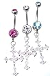 Stainless Steel Belly Ring with Clear CZ - Cross - Dangle
