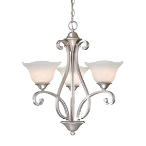 Caspian - 3 Light Chandelier Lighting Fixture - Brushed Nickel - White Marble Glass -... by Vaxcel Lighting