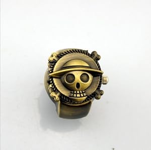 Bronze Vintage One Piece Luffy Skull Quartz Ring Watch
