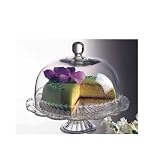 Laura Glass 12-Inch Pedestal Cake Plate with Etched Dome, Clear