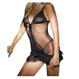 Leg Avenue Two Piece Polka Dot and Sheer Mesh Ruffle Mini Dress