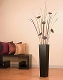 Green Floral Crafts Lotus Pods in Tall Black Floor Vase