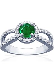 Platinum Round Cut Emerald Ring With Sidestones