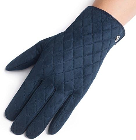 Mens Touchscreen New Black Deerskin Palm Fleece Back Gloves Navy Blue