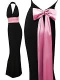 Black Dusty Pink Satin Bow Halter Neck Long Prom Evening Maxi Dress