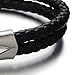 Gothic Biker Stainless Steel Mens Skull Bracelet Genuine Braided Leather Wristband Silver Black Two-tone