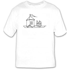 T-shirt with mansion, flags, 