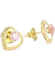 Disney "Princess" Girls 14k Pink Cubic Zirconia Heart Stud Earrings