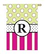 Monogram Peppy Pink & Green Polka Dot Double Sided Garden Size Flag - R Monogram Peppy Pink & Green Polka Dot Double Sided Garden Size Flag - R