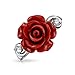 Bling Jewelry CZ Accent Flower Fashion Red carved Rose Statement Ring For Women For Teen .925 Sterling Silver