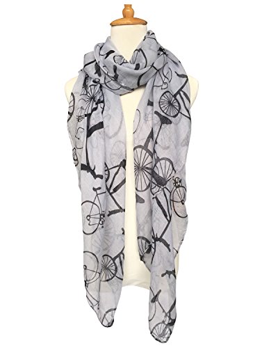 GERINLY Fashion Lightweight Scarves: Women's Bicycle Print Shawl Scarf (New Grey)