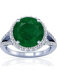 18K White Gold Round Cut Emerald Ring With Sidestones
