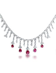 Bling Jewelry CZ Ruby Color Vintage Style Flower Necklace