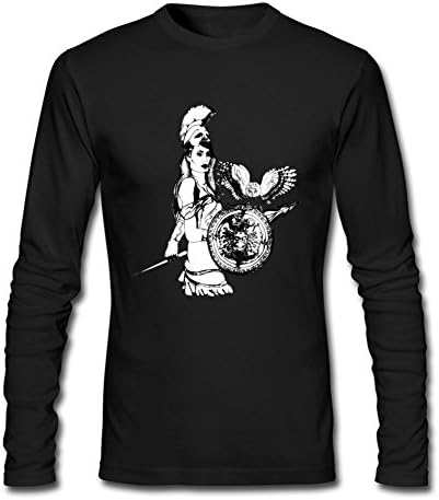 QPWDG Mens Customized Athena Greek Goddess 100% Cotton O-Neck Long Sleeve T Shirts Black S