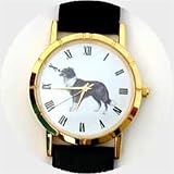 Border Collie Watch - Large Face, Black Leather