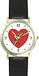 Red Heart - Man with Flower Bouquet & Present or Gift - Love & Friendship - WATCHBUDDY&reg; DELUXE TWO-TONE THEME WATCH - Arabic Numbers - Black Leather Strap-Women's Size-Small