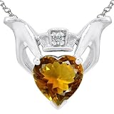 Candygem Genuine 14K Gold Genuine Heart Shaped Citrine and Diamond Claddagh Love Pendant