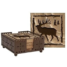Set of Four Etched Elk Coasters with holder - Style WIMPE0009 by Gift Warehouse