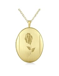 Oval Shaped Photo Locket Style Pendant Necklace With Flower Design For Women 14K Yellow Gold Vermei