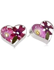 Sterling Silver Pressed Flower Purple Heart Post Stud Earrings