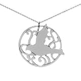 Sterling Silver Abstract Lacy Circle Bird Pendant on 16-18in Adjustable Chain Necklace