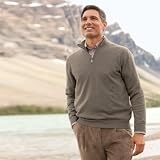 TravelSmith Mens Merino Wool Quarter-Zip Sweater Cobblestone XXL