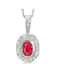 Vintage Oval Shaped Diamond Pendant With An Oval Center Stone In 18K White Gold With A 1.06 ct. Genuine Ruby Center Stone.