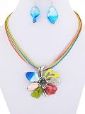 Fashion Jewelry ~ Metal Flower Multi Color Murano Glass Necklace and Earrings Set