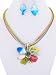 Fashion Jewelry ~ Metal Flower Multi Color Murano Glass Necklace and Earrings Set