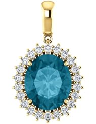 18K Yellow Gold 12.00x10.00mm Oval Cut London Blue Topaz and Diamond Pendant -- LIFETIME WARRANTY