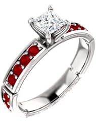 18K White Gold Princess Cut Diamond and Ruby Ring -- LIFETIME WARRANTY