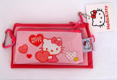 Official Licensed Hello Kitty TRIPLE FILL Pencil Case Pen Pouch W/ Detachable Fill Sleeves - Licensed Hello Kitty Merchandise