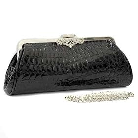 BLACK SNAKE SKIN EMBOSSED EVENING CLUTCH BAG