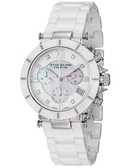 Stuhrling Prestige Womens 512L.131P2 Swiss Athena Mother-Of-Pearl Swarovski Crystal Chronograph Multi-Function White Ceramic Watch