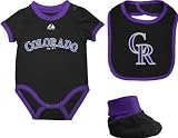 Colorado Rockies Newborn Black Triple Play 3-Pack Bib, Bootie, and Creeper Combo