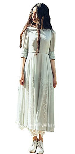 ワンピース シフォン ドレス フレアー シースルー コットン 刺繍 綿 ロングスカート シンプル レトロ 清楚 キュート エレガンス カジュアル レディース 秋物 冬物 可愛いスカーフ付き R409